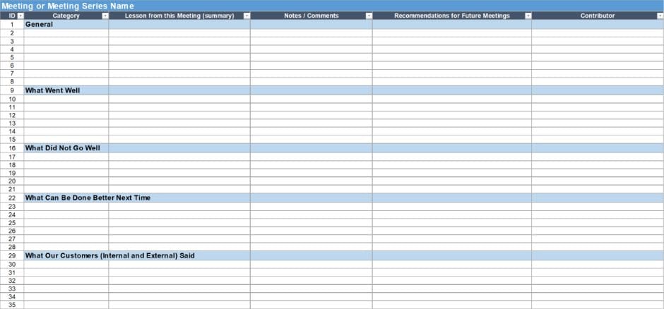 Free Lessons Learned Worksheet