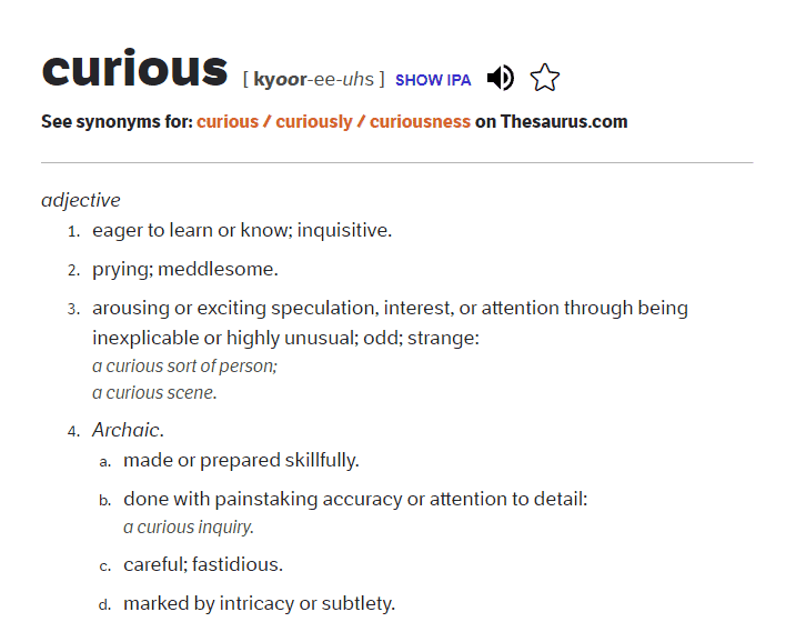 Curious definition dictionary.com screen shot