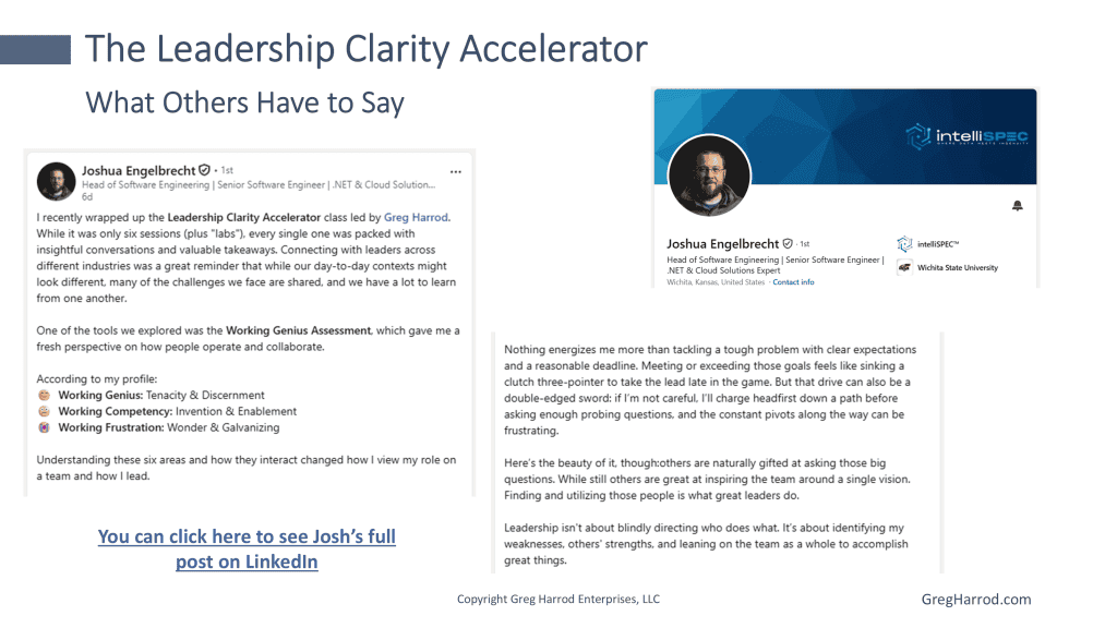 Leadership Clarity Accelerator - Josh Engelbrecht Comments